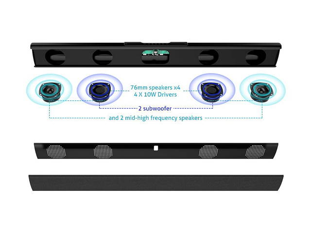 Sound Bars, [2020 Upgraded] Meidong 2.0 Channel Soundbars for TV 40 Watt 35-Inch Speakers Strong Bass Wireless and Wired Bluetooth Home Theater Audio Speakers Included Optical Cable, Remote Control