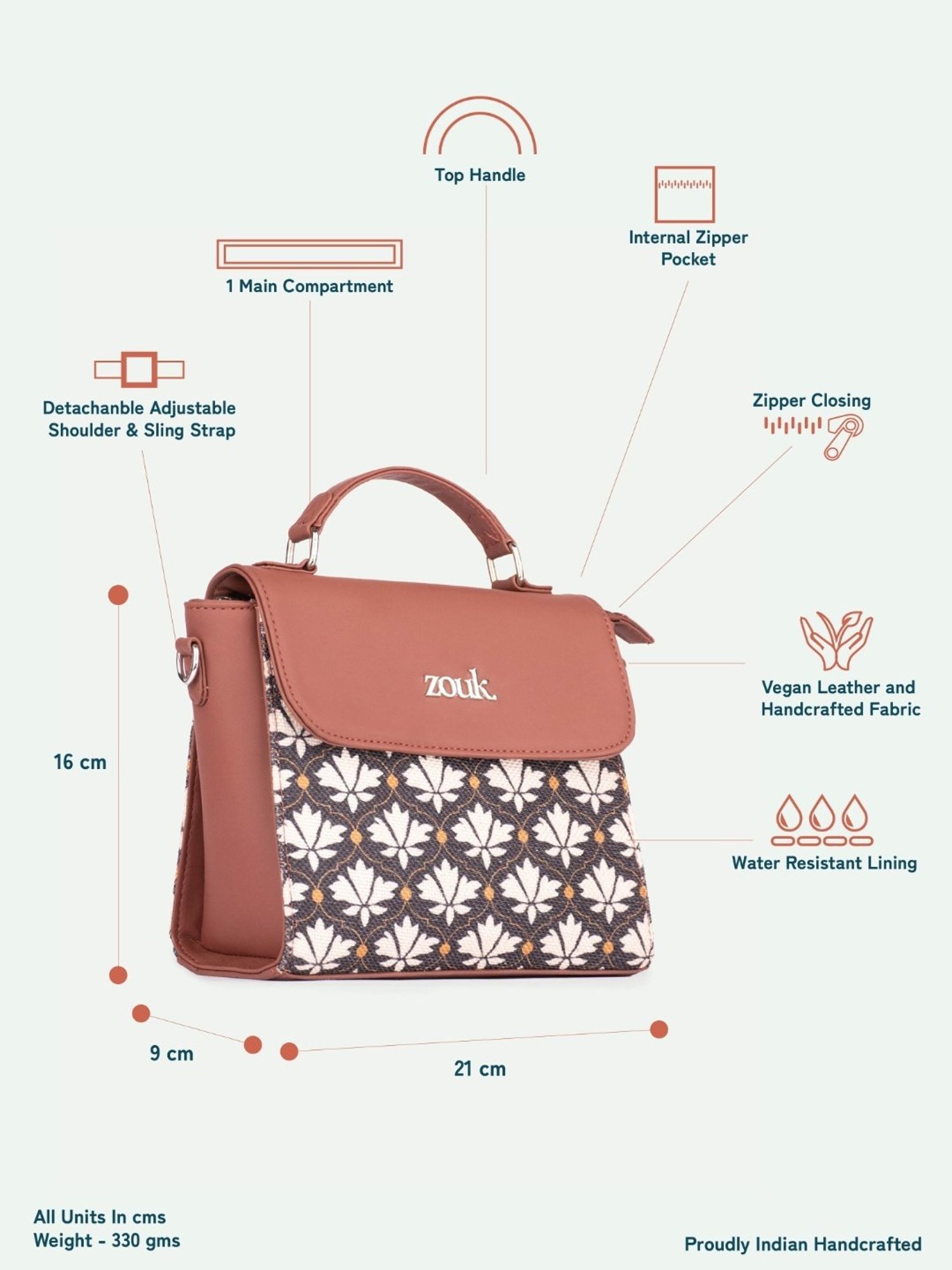 ZOUK Multicolor Printed Satchel Handbag