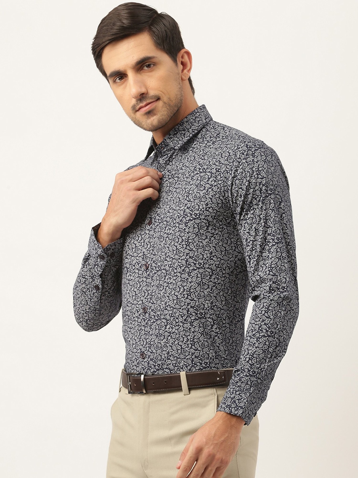 Sojanya Navy Cotton Regular Fit Printed Shirt