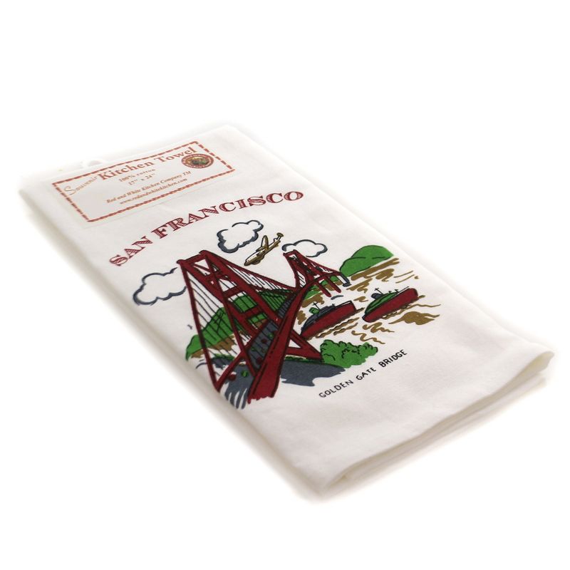Tabletop 24.0" San Francisco Flour Sack Towel 100% Cotton Golden Gate Bridge Red And White Kitchen Company  -  Kitchen Towel