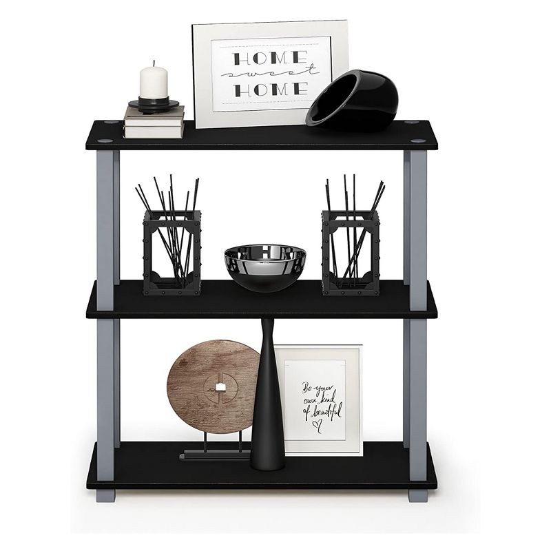 Furinno Turn-S-Tube 3 Tier Storage Display Multipurpose Storage Rack Organizer Shelf for Home Living Rooms and Bedrooms, Black/Gray