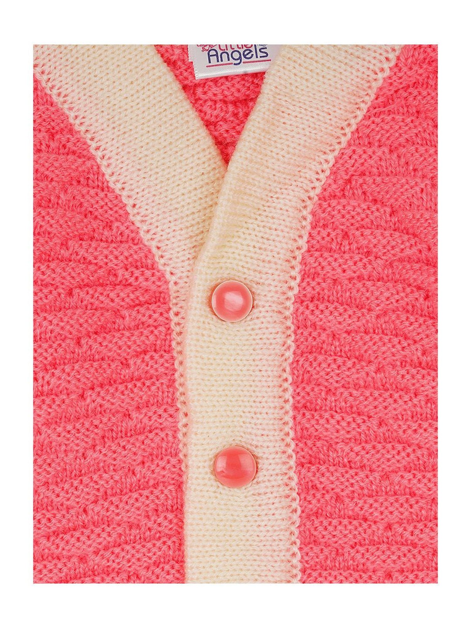 Little Angels Kids Pink & Cream Textured Pattern Full Sleeves Sweater Set