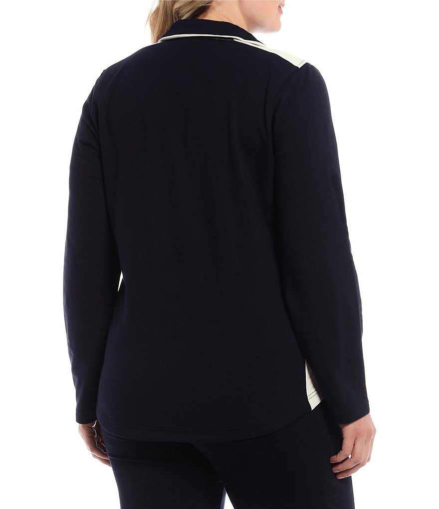 Lauren Ralph Lauren Plus Size Color-Blocked Zip Front Cotton-Blend Jacket