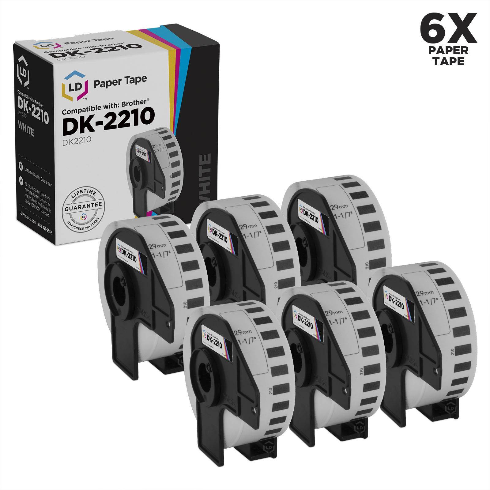 LD &copy; Compatible Brother DK-2210 6 Rolls of White Label Tape / 1.1 in x 100 ft