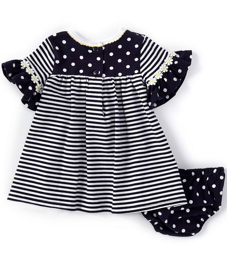 Bonnie Jean Baby Girls Newborn-24 Months Bell-Sleeve Dotted/Striped A-Line Dress