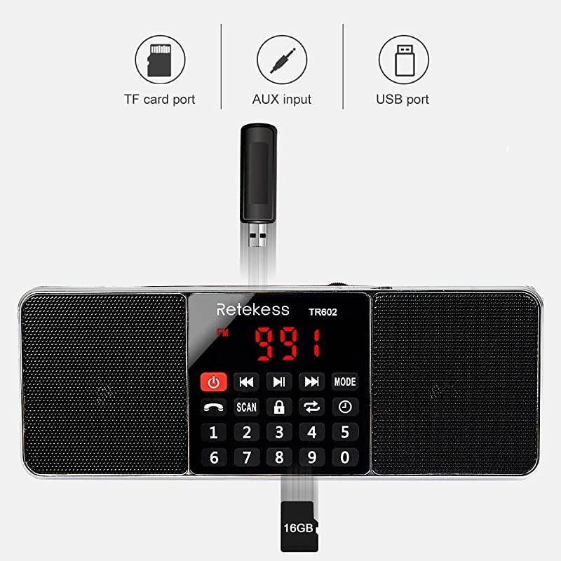 TR602 Digital Radios, Radios Portable AM FM, Stereo Rechargeable Radio Supports TF USB Port, Sleep Timer and Hand-Free for Home or Outdoor