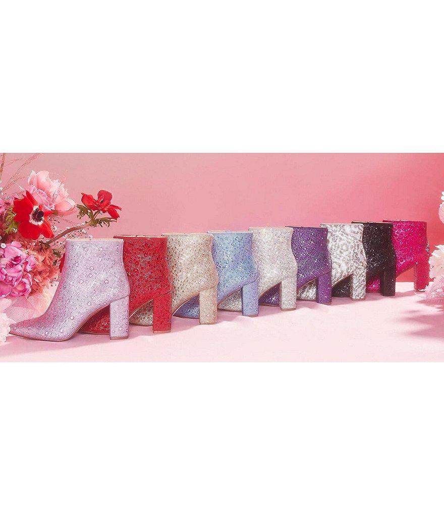 Blue by Betsey Johnson Cady Rhinestone Embellished Block Heel Booties