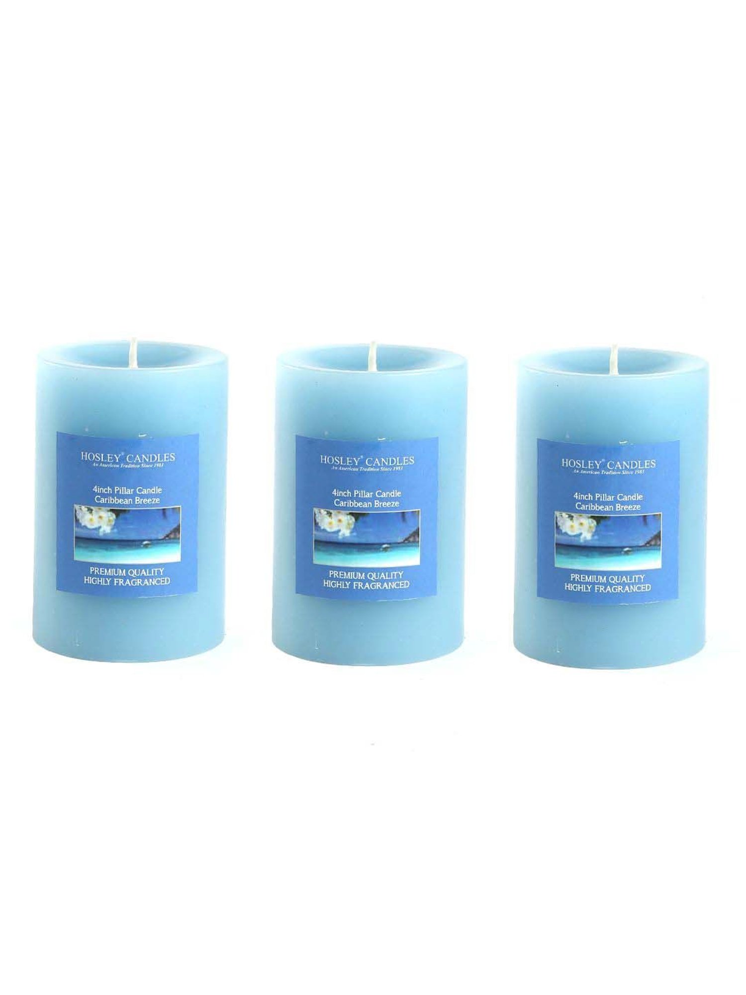 HOSLEY Blue Wax Pillar Candle - Set of 3