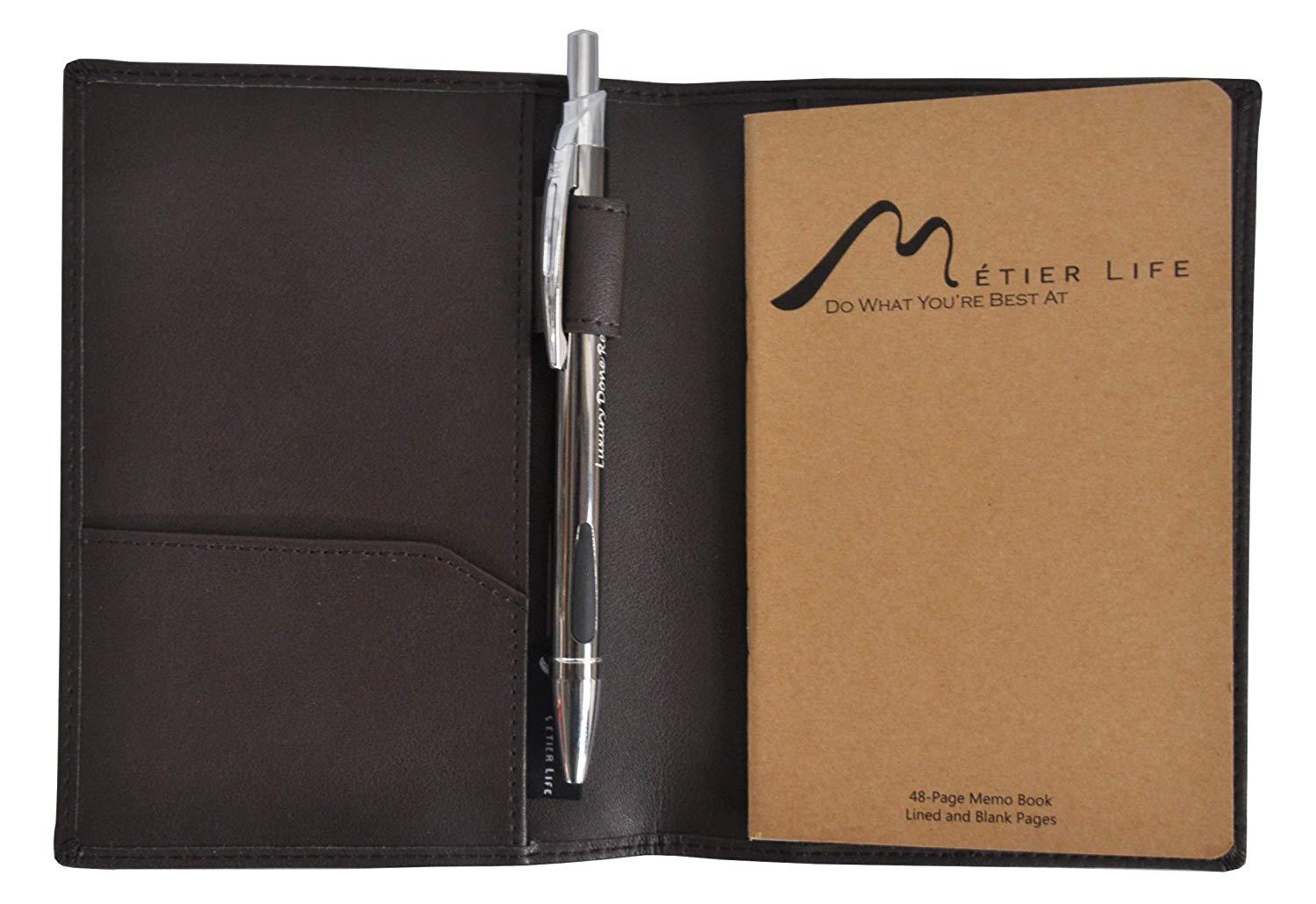 Field Notes/Moleskine Pocket Notebook Cover by Metier Life | Canvas with Vegan Leather | Fits Journals 3.5" X 5.5" | With Included Field Notes Notebook and Metier Pen - Grey