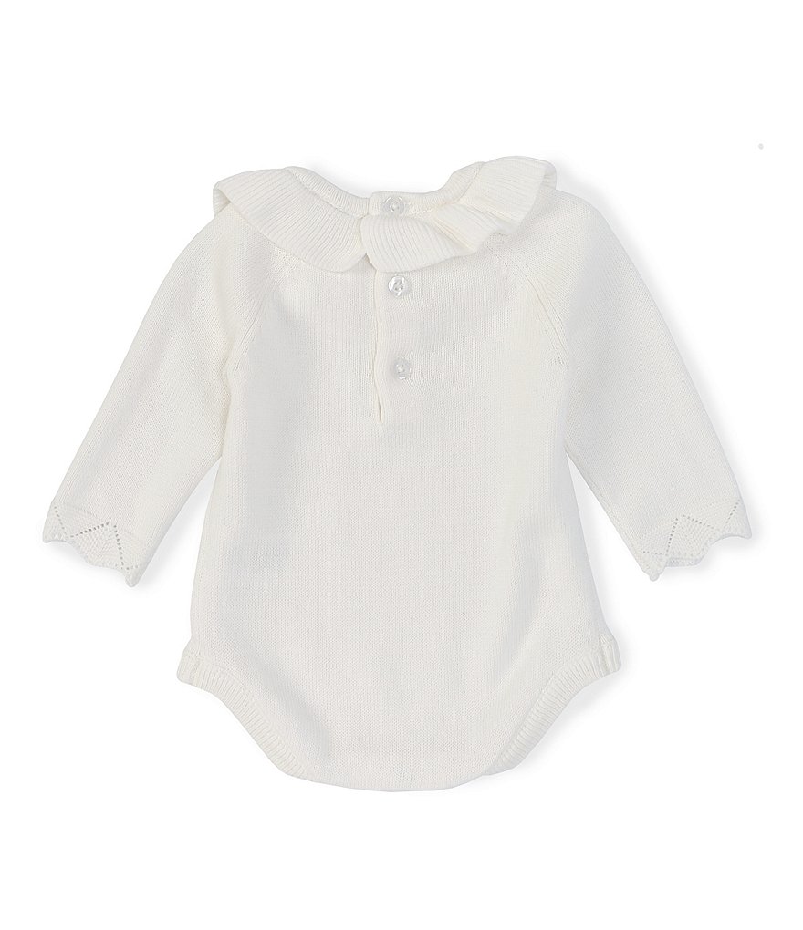 Edgehill Collection Baby Girls Newborn-6 Months Long-Sleeve Ruffle Collar Sweater Knit Bodysuit