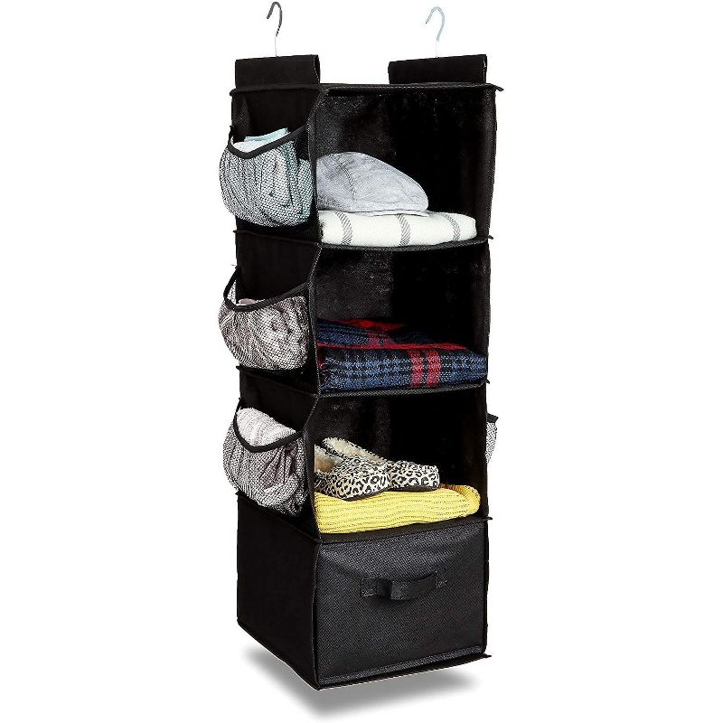 Farmlyn Creek 4-Shelf Hanging Closet Organizer with Pockets, Black (12 x 11.5 x 33.6 in)