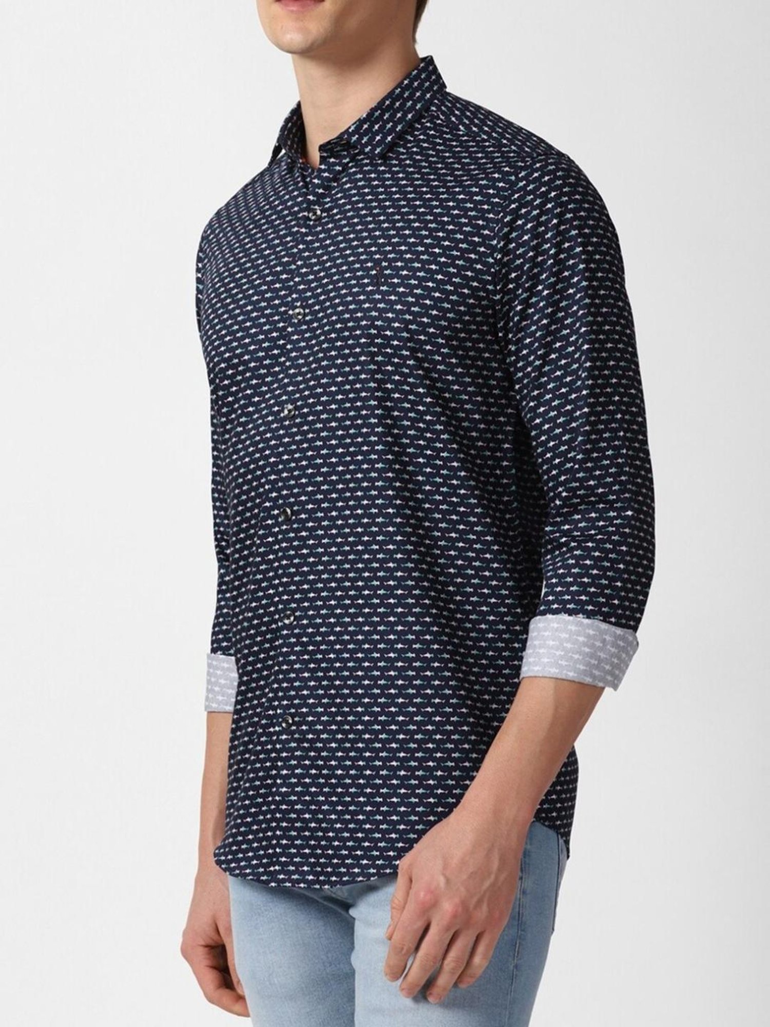 Simon Carter London Navy Printed Slim Fit Shirt