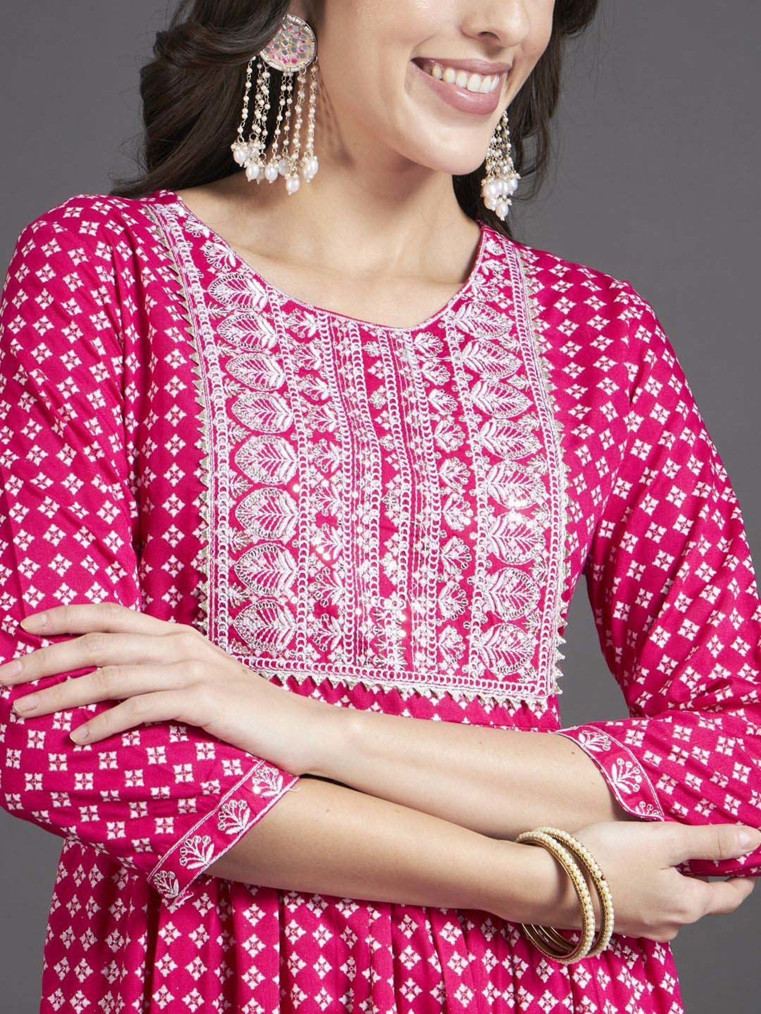 Heeposh Pink Printed Kurta Pant Set With Dupatta