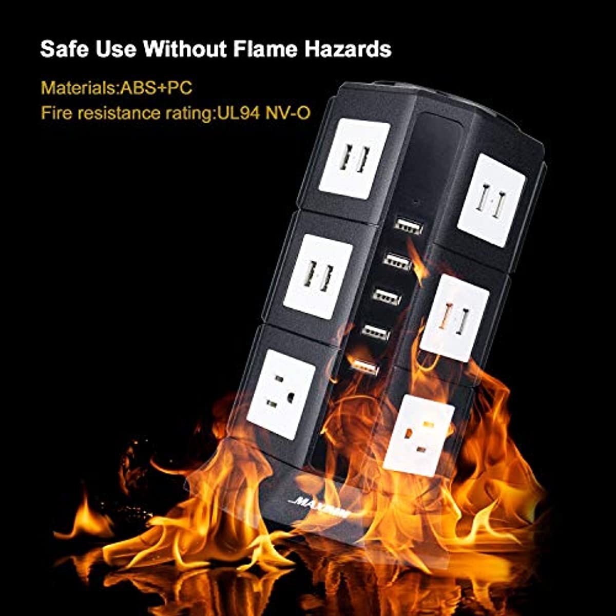 Maximm Smart Power Plug Surge Protector Power Strip Tower 4 AC Outlets + 21 USB Ports, Desktop Charging Station Multiple Plug Outlets with 6.5 feet/2M Long Power Cord 110V Outlet Tower (Black)