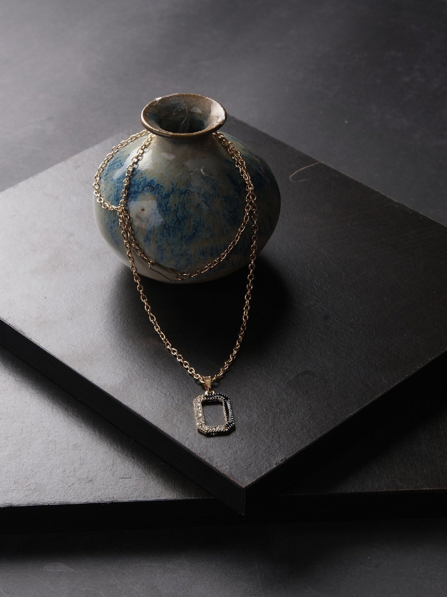 Jewelz Trendsetting Gold Western Necklace With Delicate black and gold Charm for Women