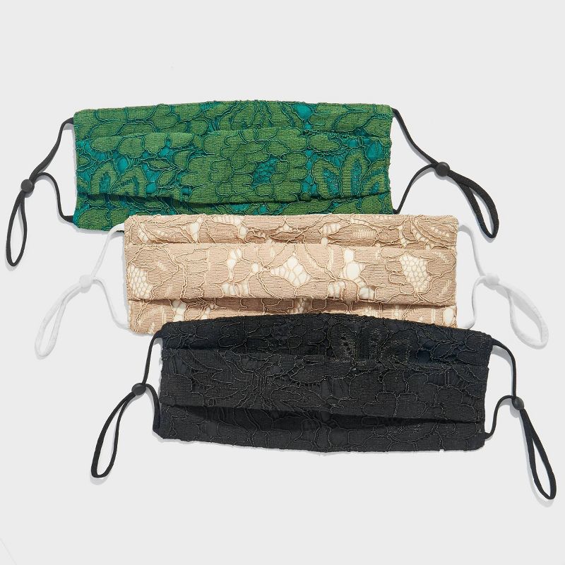 SUGARFIX by BaubleBar Women's 3pk Adjustable Lacy Fabric Face Mask