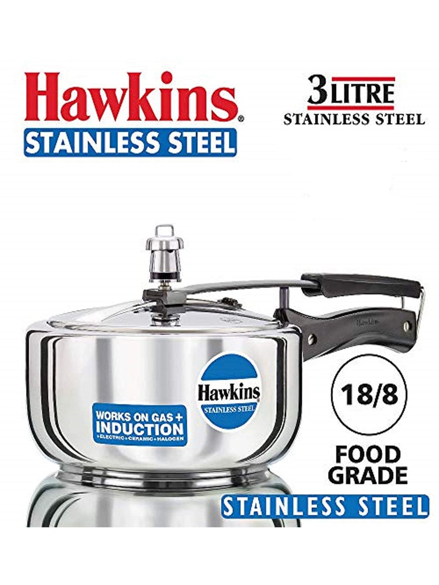 Hawkins Silver Stainless Steel 3 L Induction Based Pressure Cooker - Set of 1