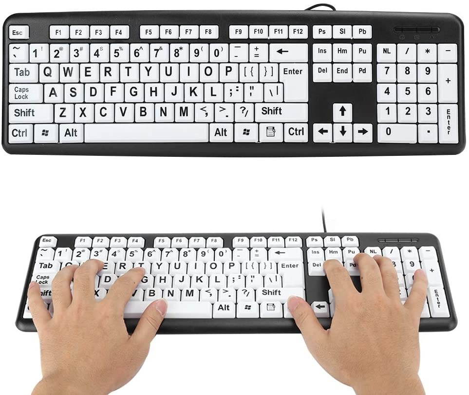 Large Print Keyboard,USB Wired Keyboard for The Elderly,Keyboard with White Large Print Key,Eye Protection Keyboard, for Middle-Aged and Elderly People,Low Vision(Black)