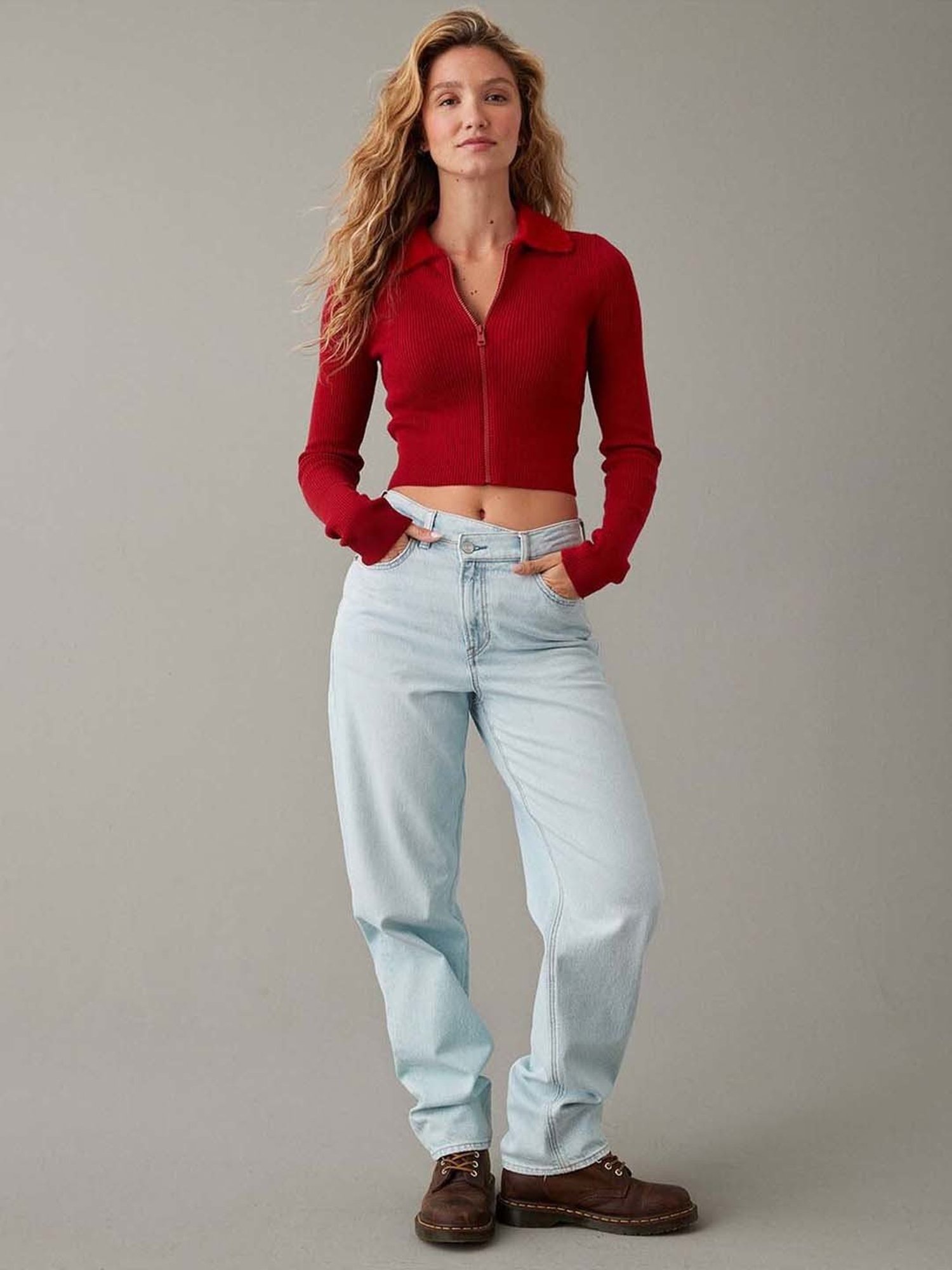 American Eagle Outfitters Red Striped Crop Sweater