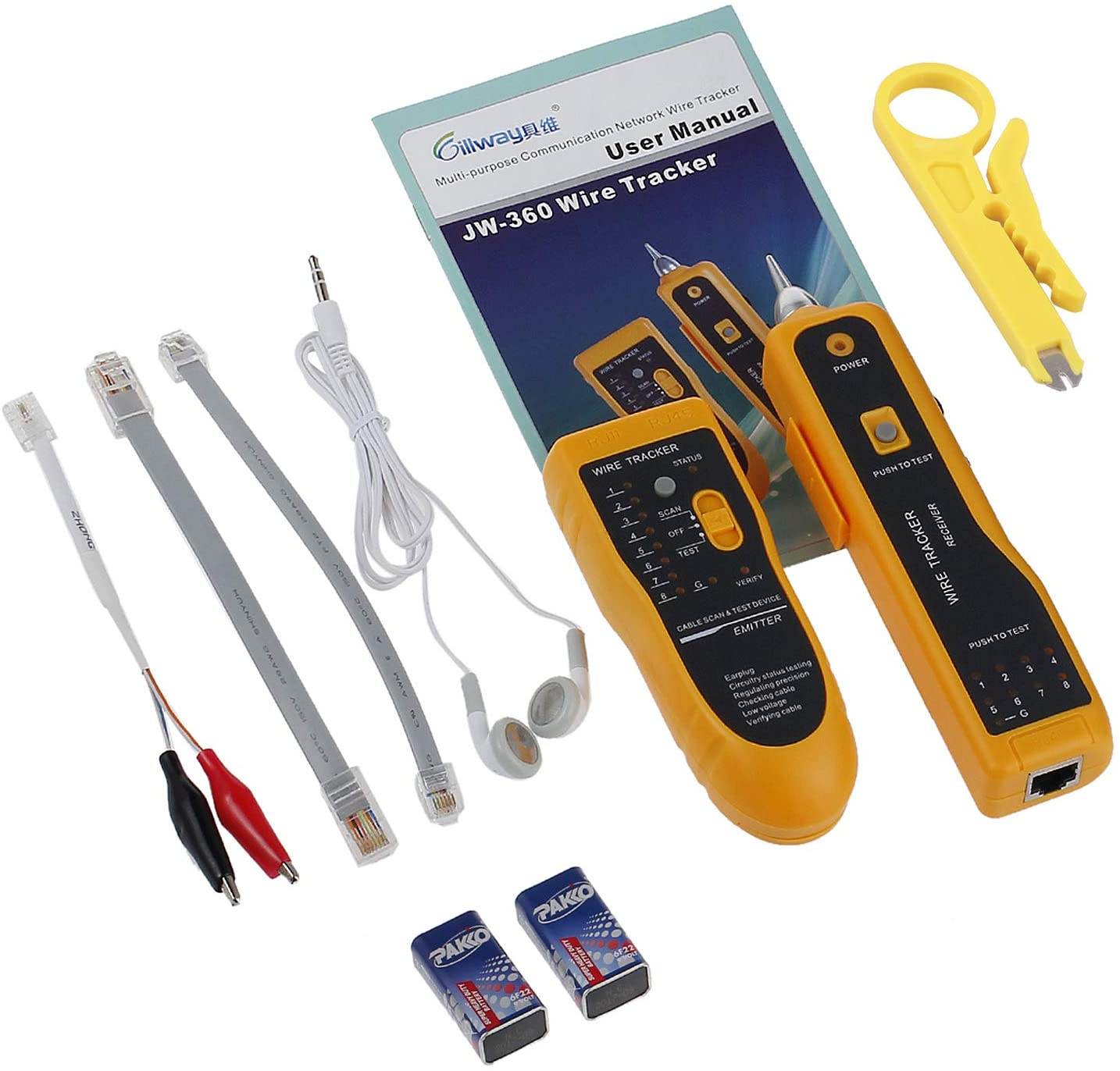 Wire Tracker, Multifunctional RJ11 RJ45 Cable Tester Line Finder with NCV Probe for Wire Tracer Toner Ethernet LAN Network Cable Collation, Telephone Line Tester &Continuity Checking,  CT03