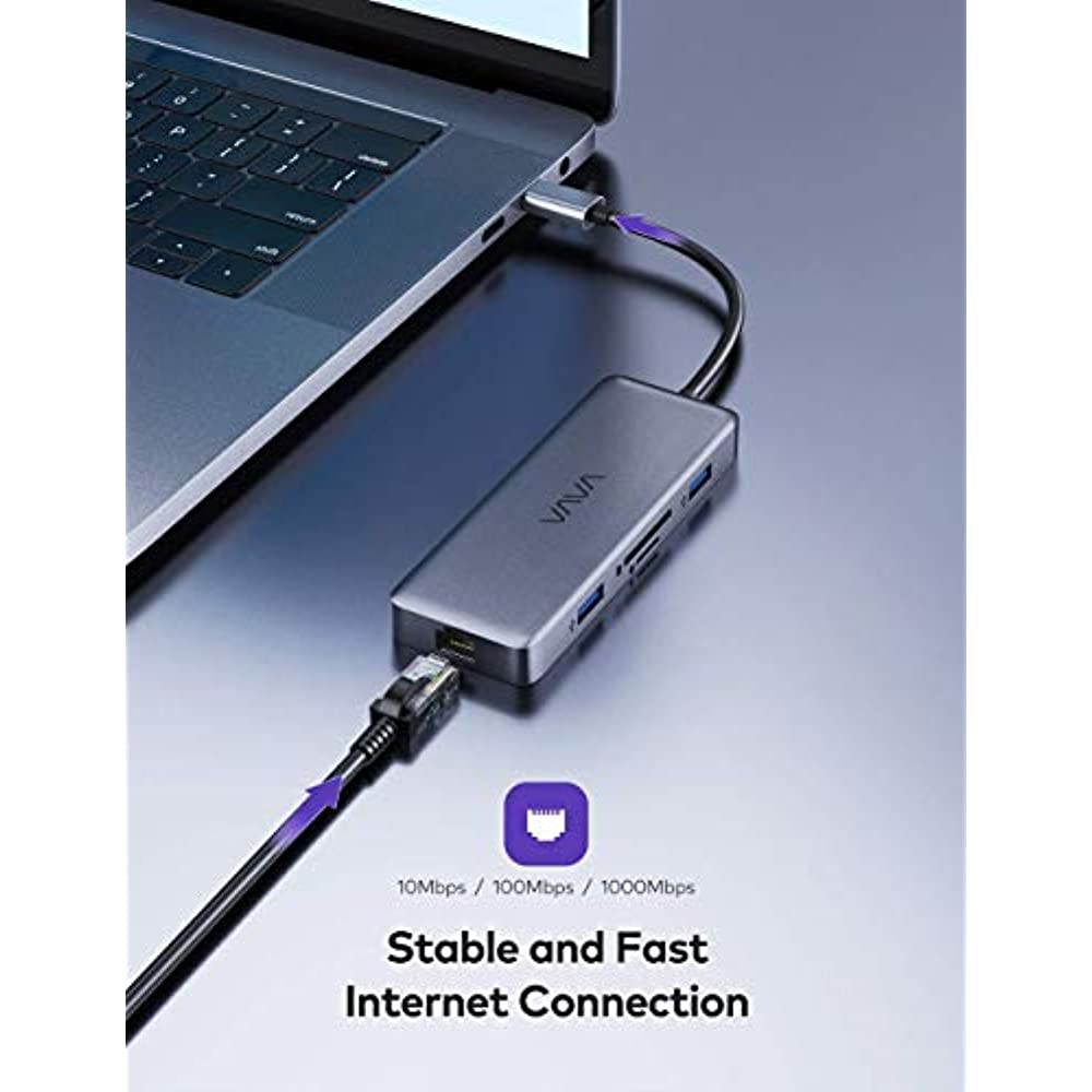 VAVA USB C Hub 8 in 1 USB C Adapter to 4K HDMI, 1Gbps RJ45 Ethernet Port, USB 3.0, SD/TF Card Reader, 100W PD Charging Port for MacBook Pro Air and Type C Windows Laptops Smartphones
