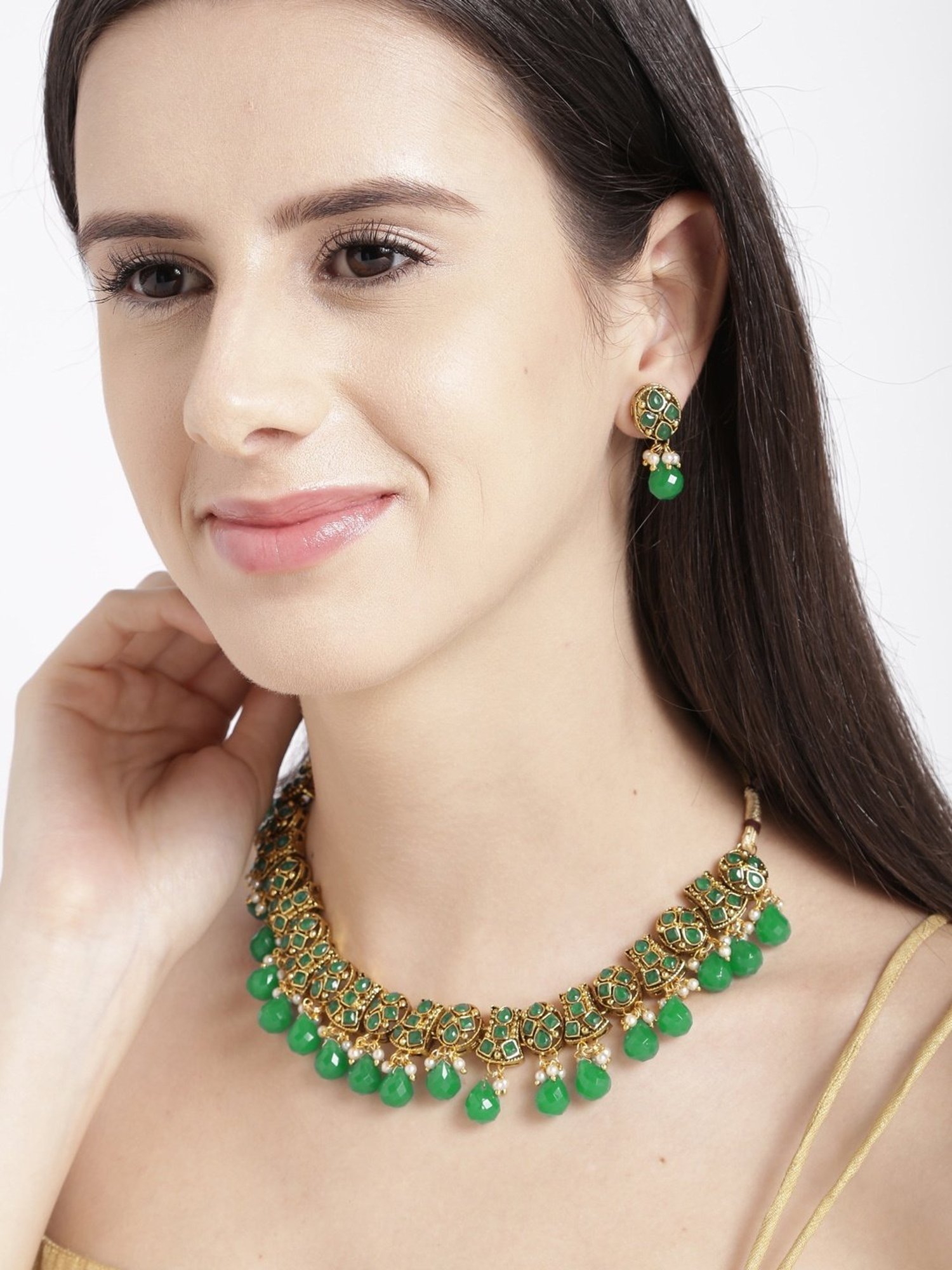 Zaveri Pearls Yellow Alloy Traditional Necklace Set