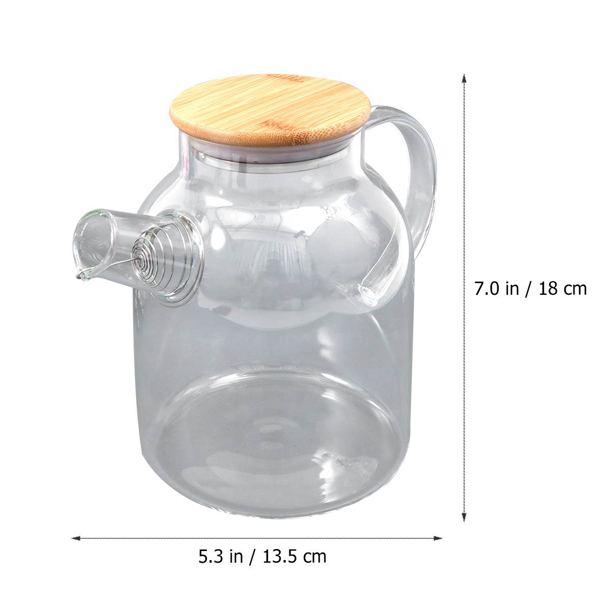 1Pc 1.6L Heat Resistance Glass Water Pot Handheld Filter Glass Kettle Stainless Steel Transparent Juice Water Pot with Large Mouth Bamboo Cover
