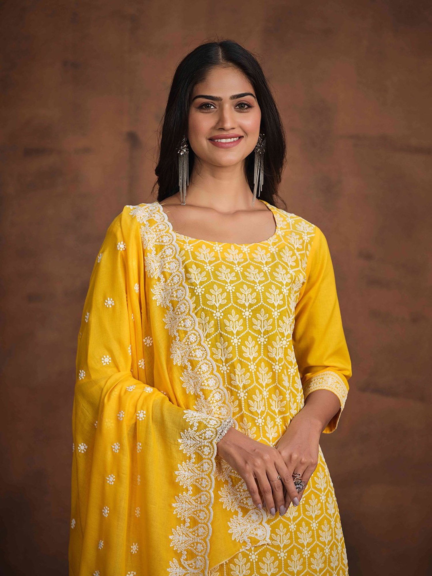 Ishin Yellow Embroidered Kurta With Pant & Dupatta