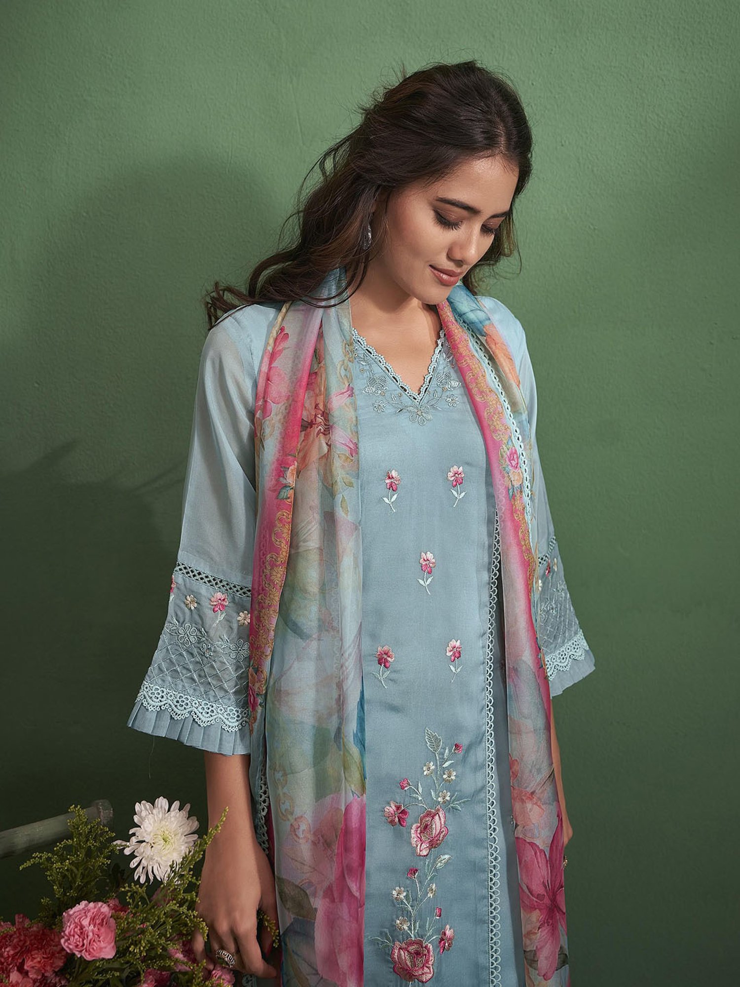 Autumnlane Disha Softblue Embroidered Pakistani Suit Set