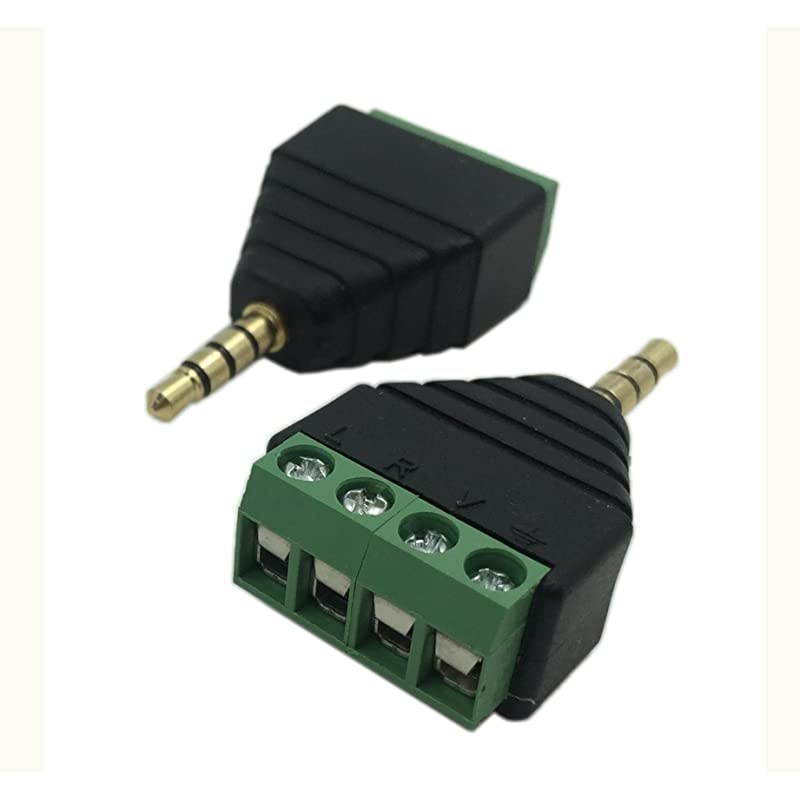 3.5mm 4 Pole Stereo TRRS Audio Video Male to 4 Screw Terminal Female Headphone Replacement Solderless Balum Converter Adapter (2-Pack)