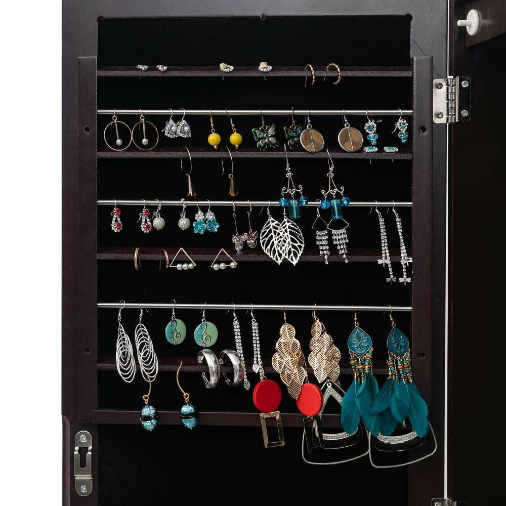 Mirrored Lockable Jewelry Cabinet Armoire Organizer Storage Box w/ Stand