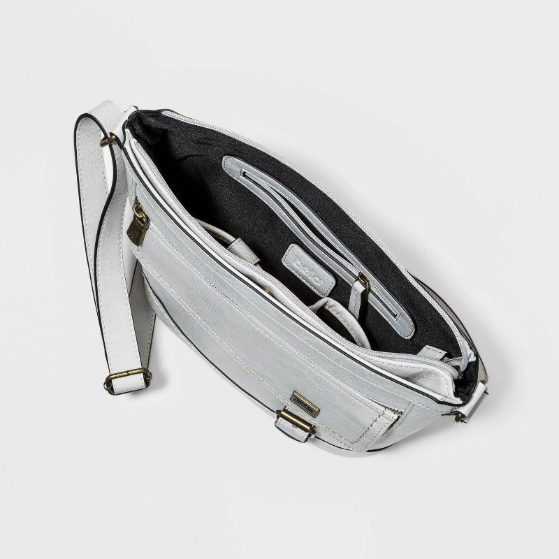 VR NYC Magnetic Strap Closure Mosaic Design Denim Laser Cut Crossbody Bag - Blue