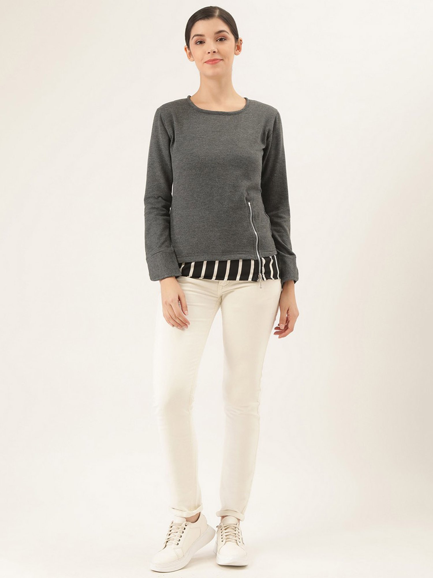 Belle Fille Grey Full Sleeves Sweatshirt