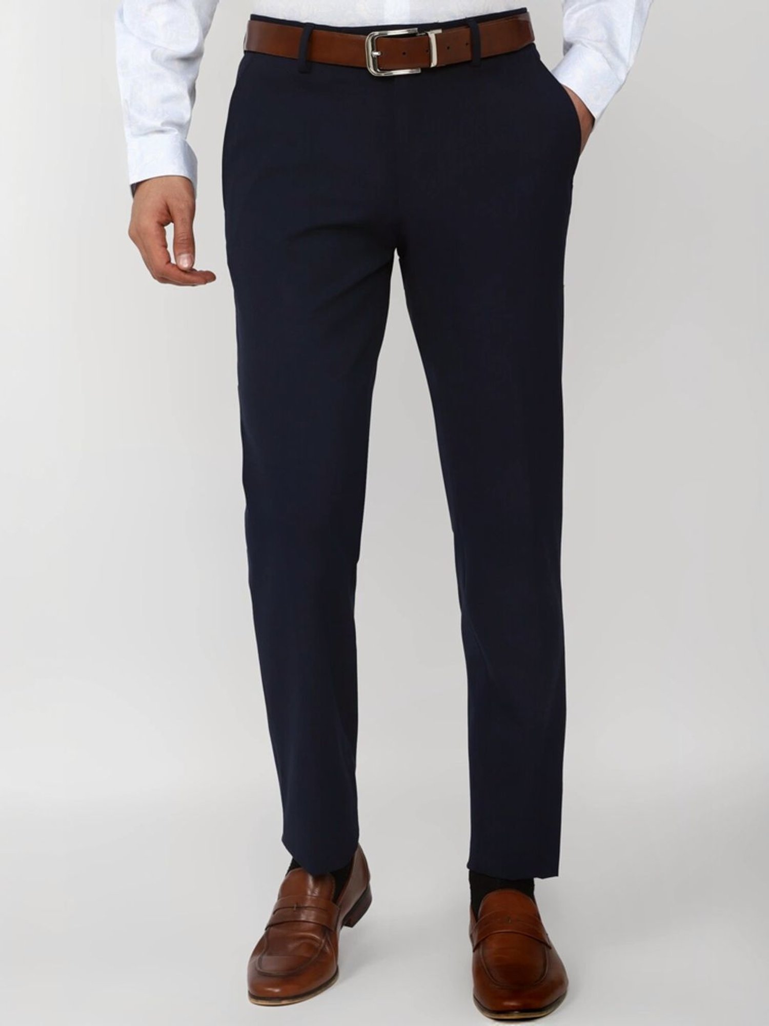 Peter England Navy Slim Fit Trousers