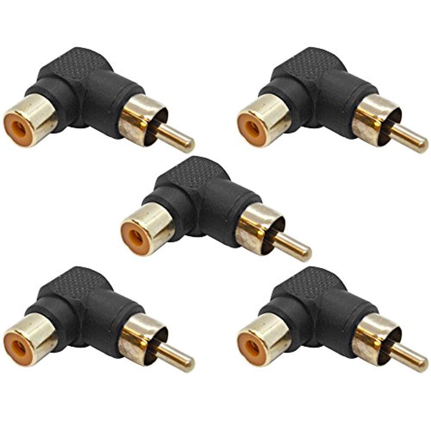 Seismic Audio - SAPT503 - 5 Pack of RCA Male to RCA Female Right Angle 90 Degree Cable Connectors -