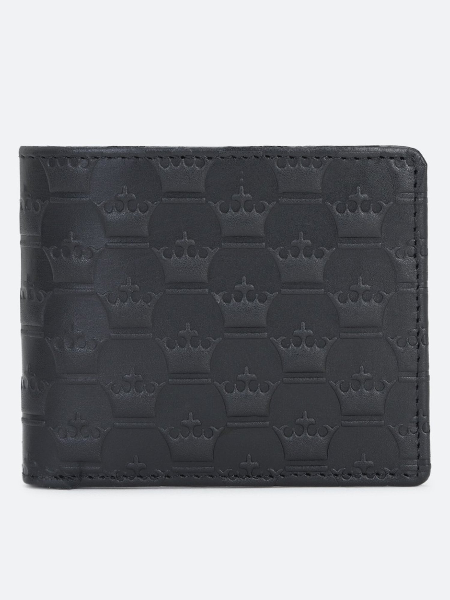 Louis Philippe Black Leather Textured Bi-Fold Wallet