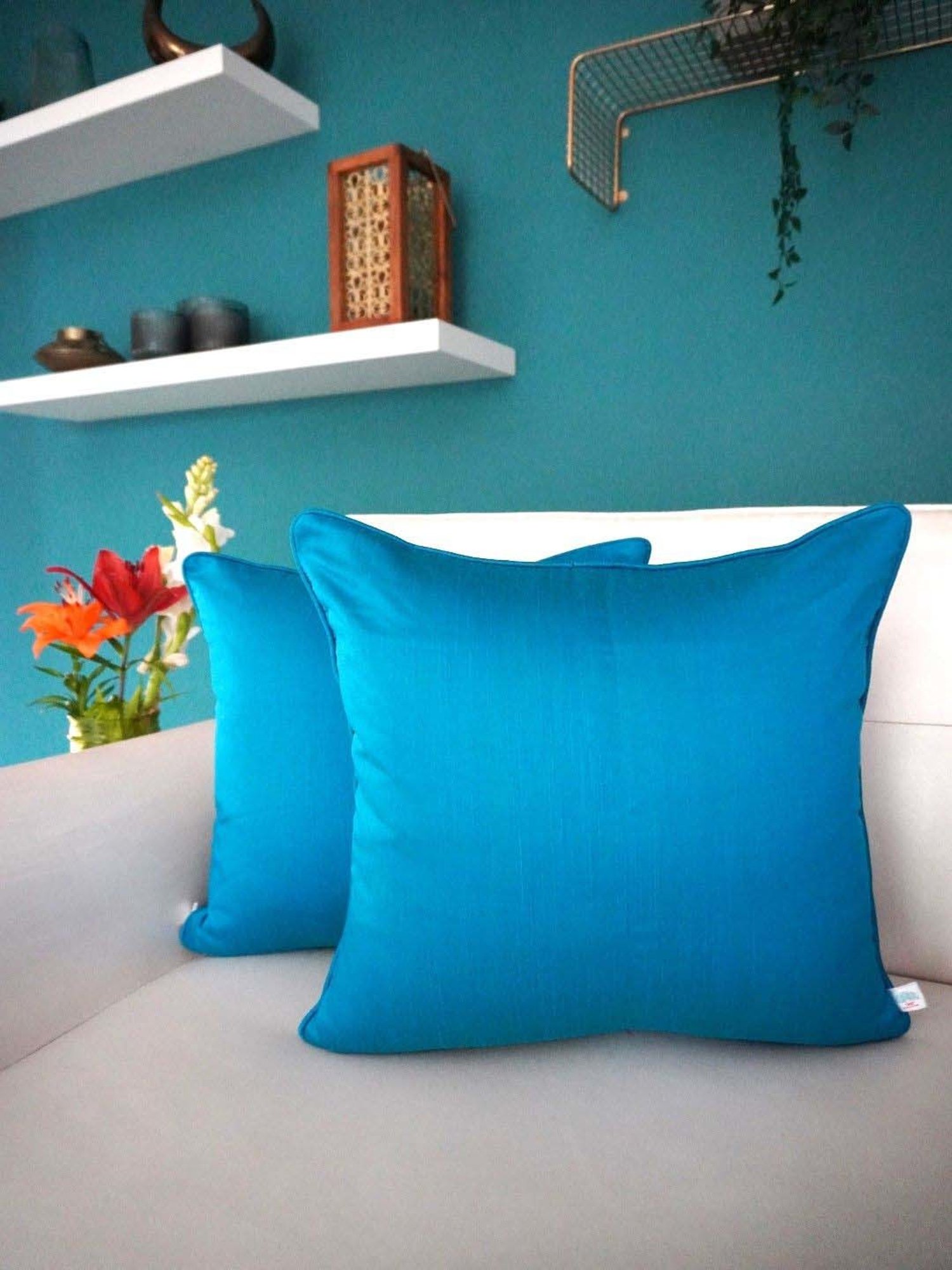 TARA Sparkling Homes Floral Vines Blue & White Cotton Cushion Cover - Set of 4