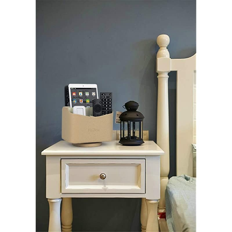 Spinning Remote Control Holder Remote Controller Holder Remote Caddy Media Storage Organizer Spinning Remote Control Organizer PU Leather beige