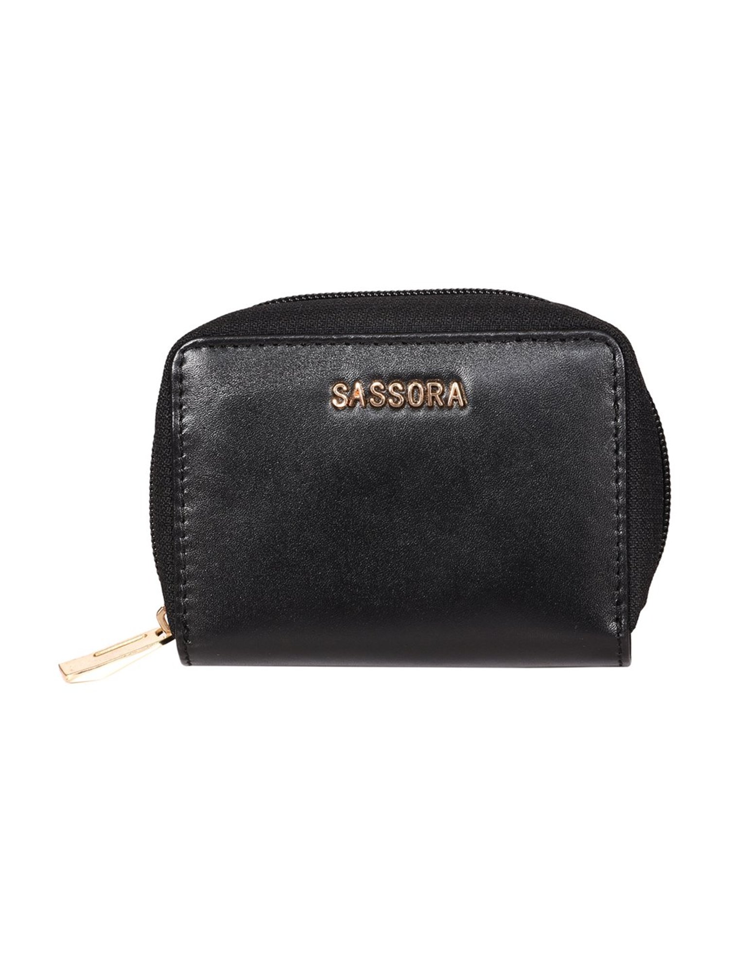 SASSORA Valerie Black Leather Small Coin & Card Case for Men & Women