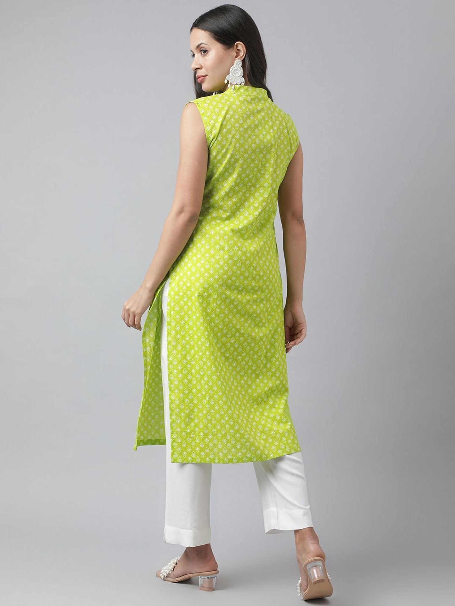 KIANA Green Cotton Printed Straight Kurta