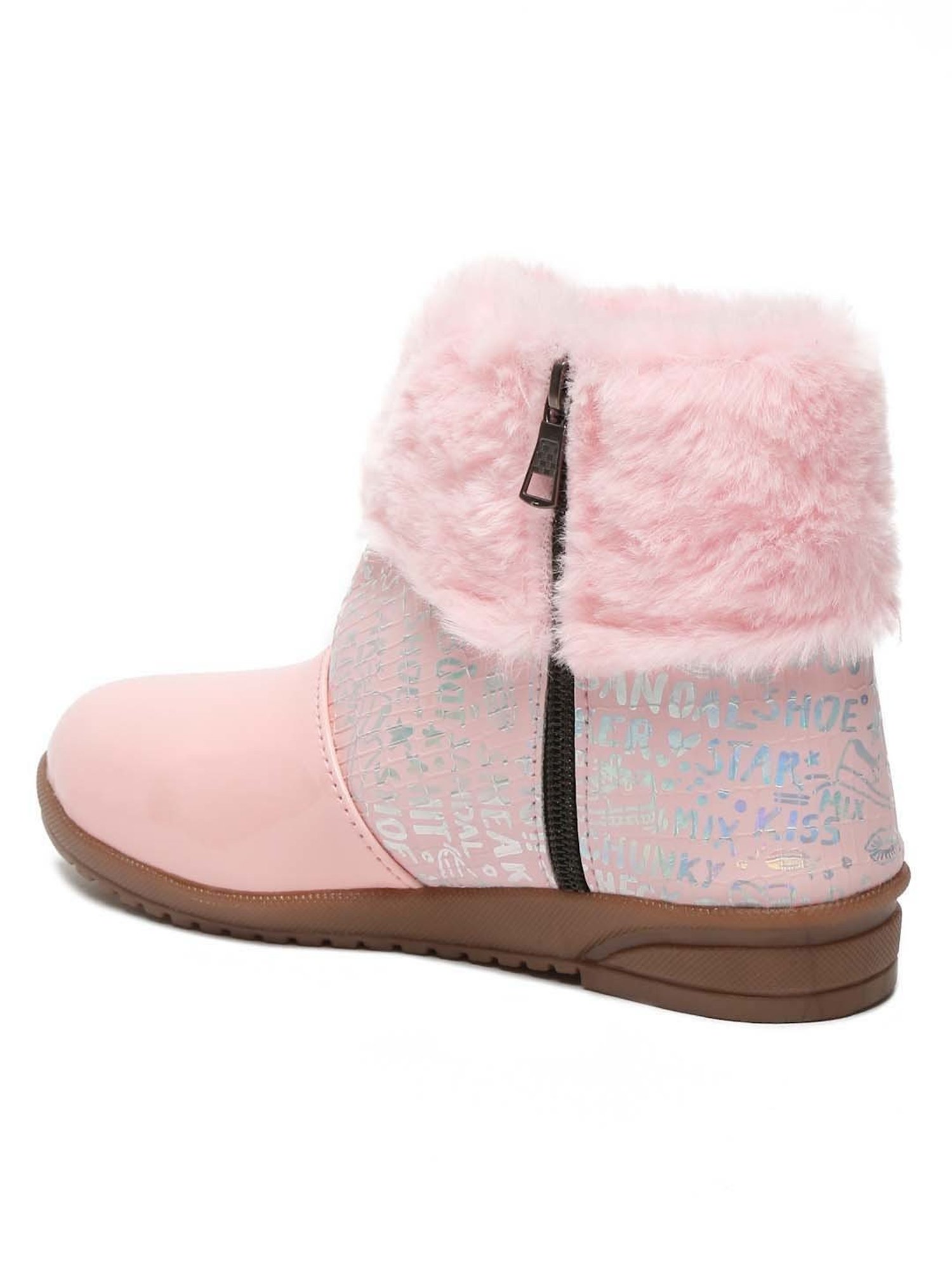 Tiny Bugs Girls Off White & Pink Party Wear Slip Ons