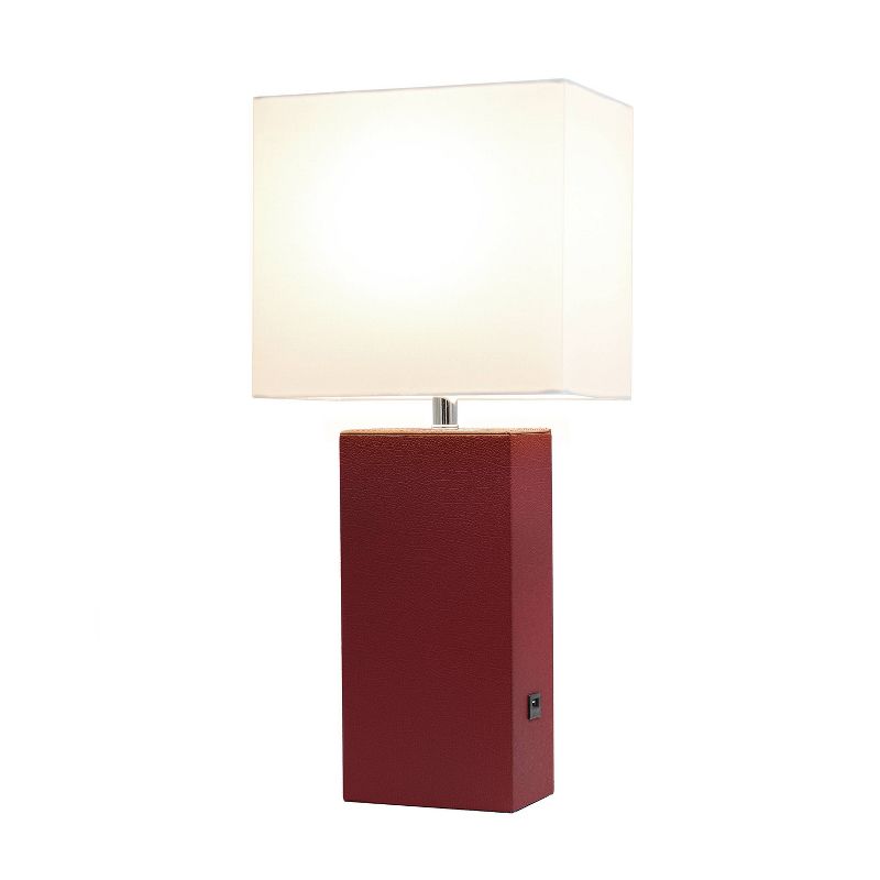 Modern Leather Table Lamp with USB and Fabric Shade Red - Elegant Designs