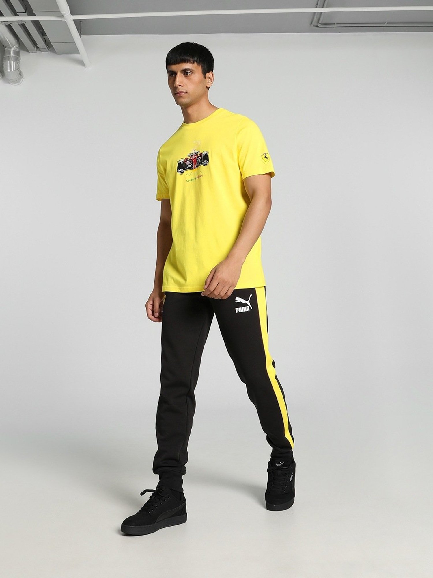 Puma Scuderia Ferrari Motorsport Speed Yellow Cotton Regular Fit Printed Sports T-Shirt