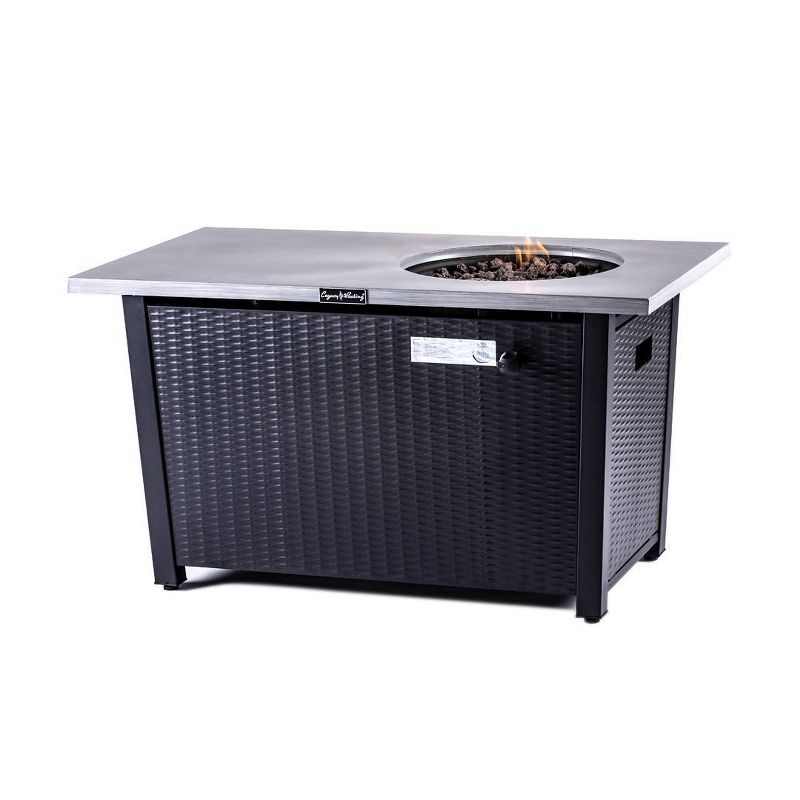 Rectangular Fire Pit With Gray Brushing Table Top and Steel Wicker Base 48" - Legacy Heating