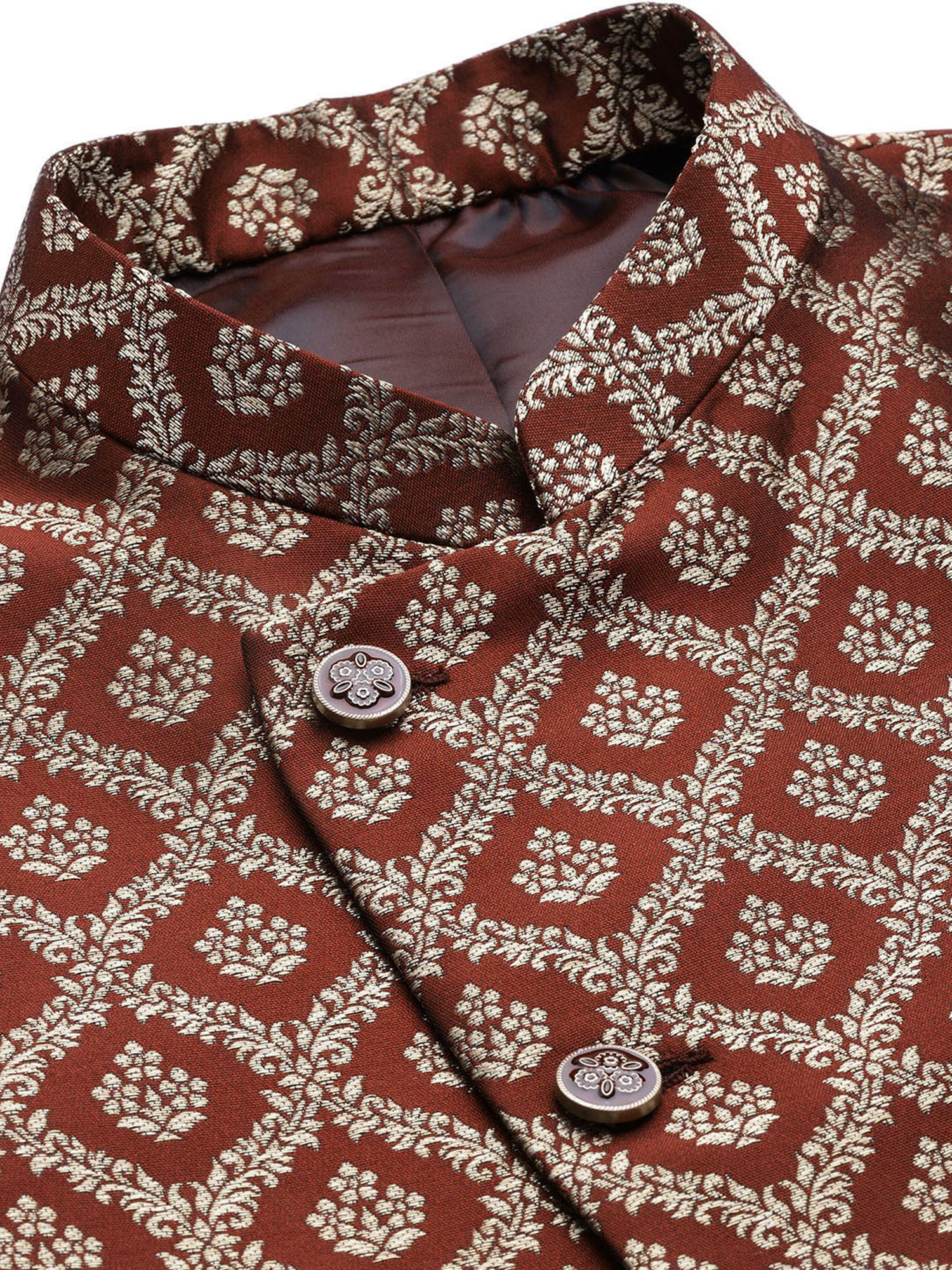 ManQ Maroon Slim Fit Nehru Jacket