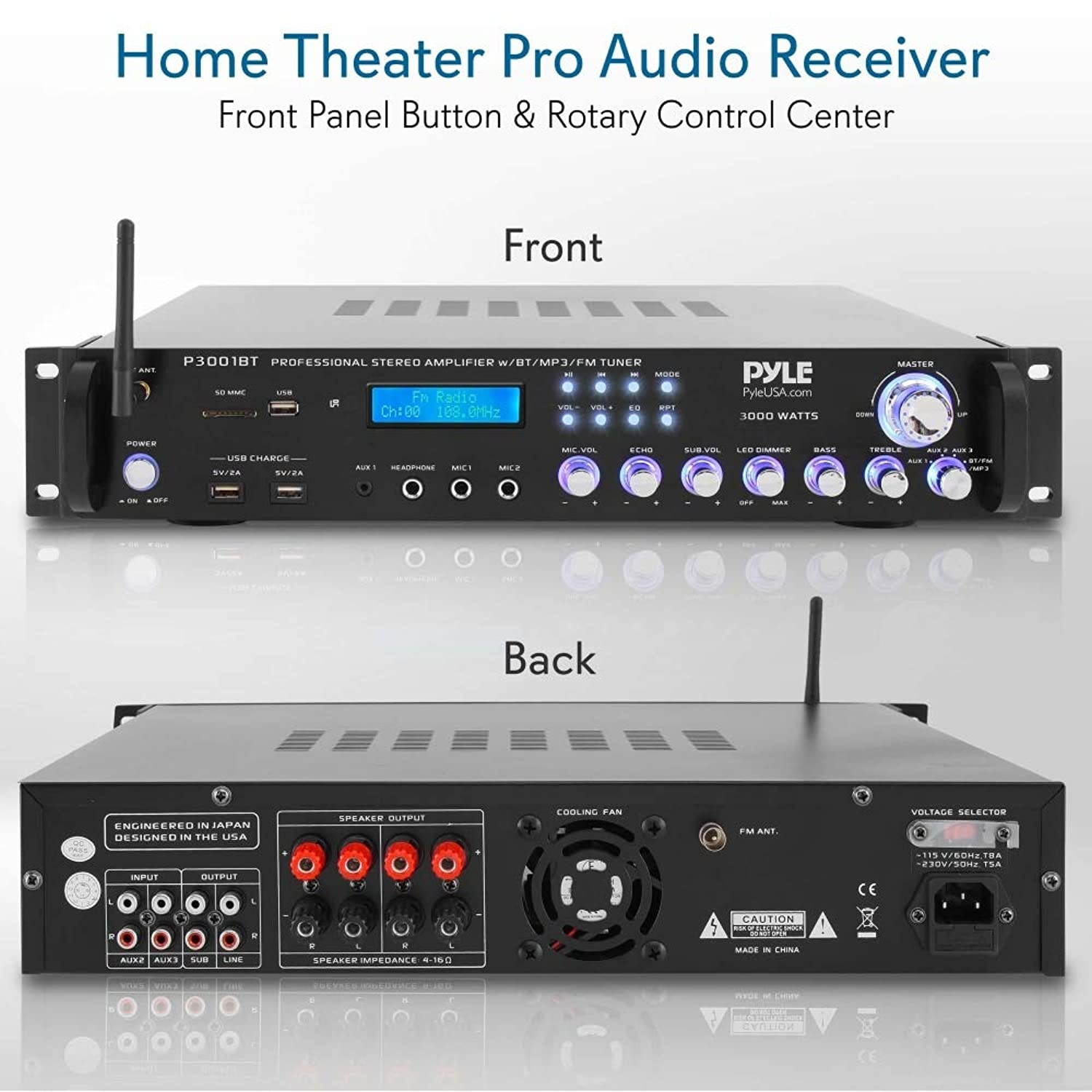 Pyle Bluetooth Hybrid Amplifier Receiver - Home Theater Pre-Amplifier with Wireless Streaming Ability, MP3/USB/SD/AUX/FM Radio (3000 Watt)