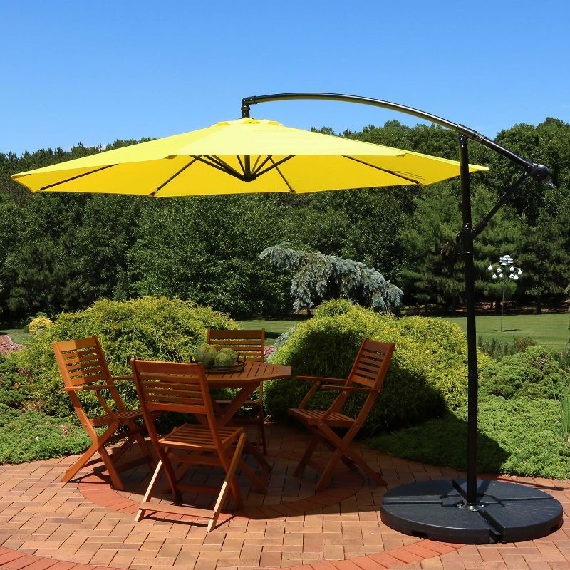 Sunnydaze Outdoor Steel Cantilever Offset Patio Umbrella with Air Vent, Crank, and Base - 9' - Sunshine