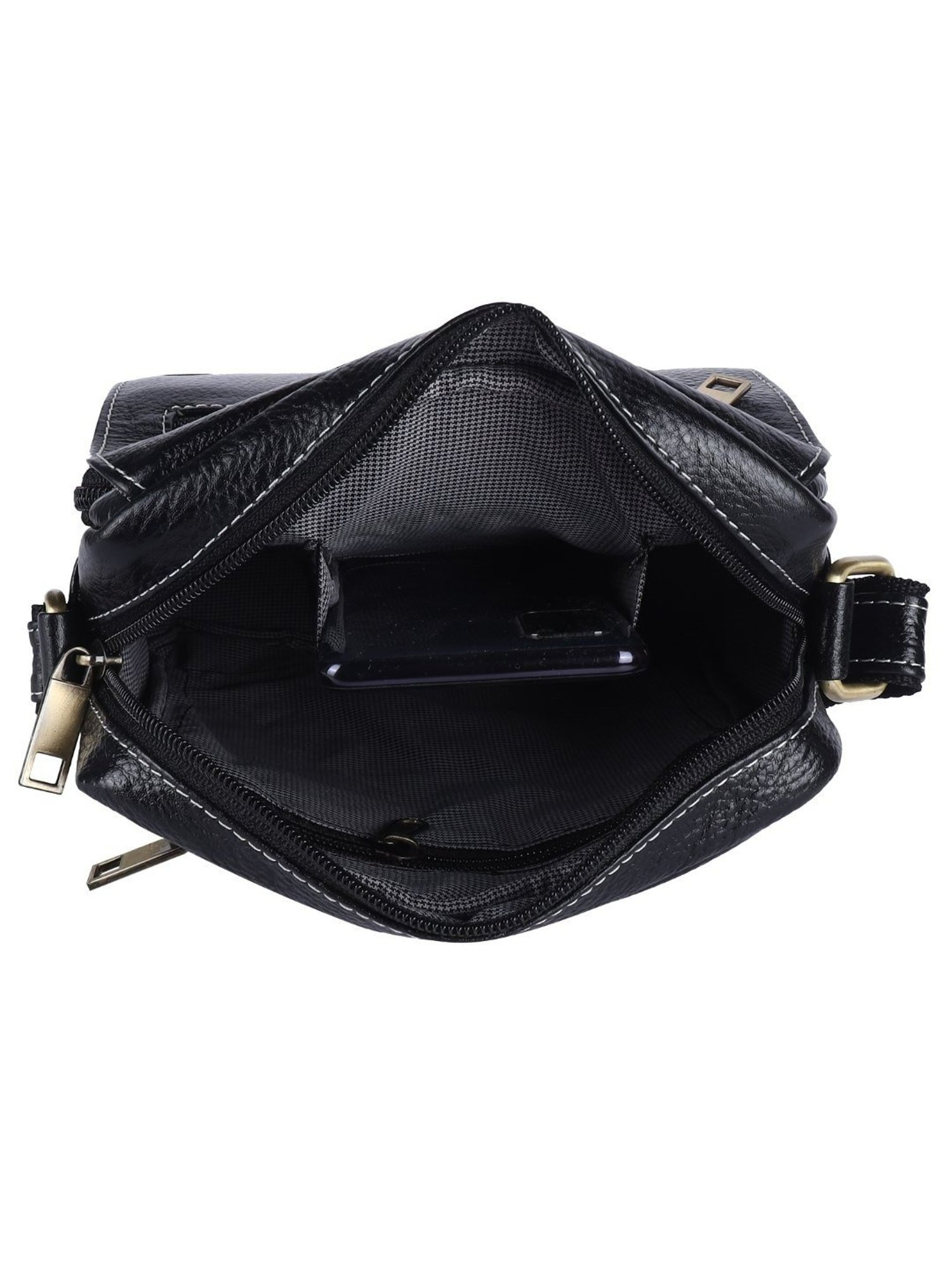 HiLEDER Black Textured Small Leather 8 inch Cross Body Bag