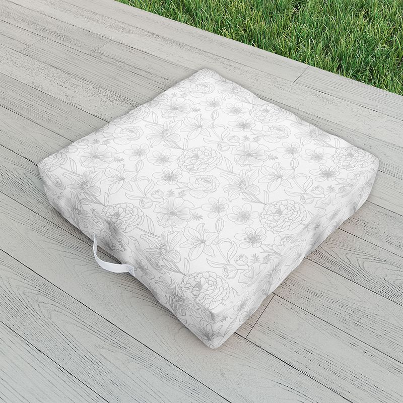 Emanuela Carratoni Line Art Floral Theme Outdoor Floor Cushion - Deny Designs