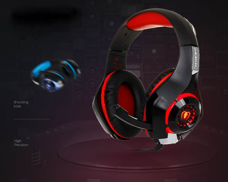 Headphones Competitive game headphones GM-1 Shocking bass Noise Isolation Headsets for Laptop, Mac, iPhone and Most Android Phones Red and Blue RJ-GM-1-R